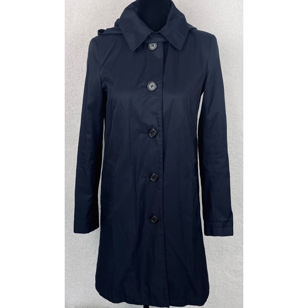 LAUREN RALPH LAUREN • Navy Blue Balmacaan Hooded Raincoat, XXS - Picture 6 of 16